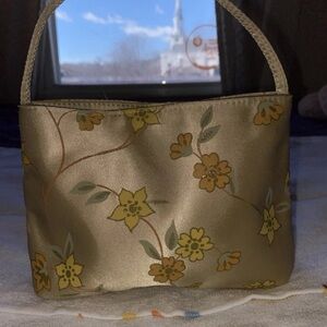 Gold Floral Satin Wristlet Bag